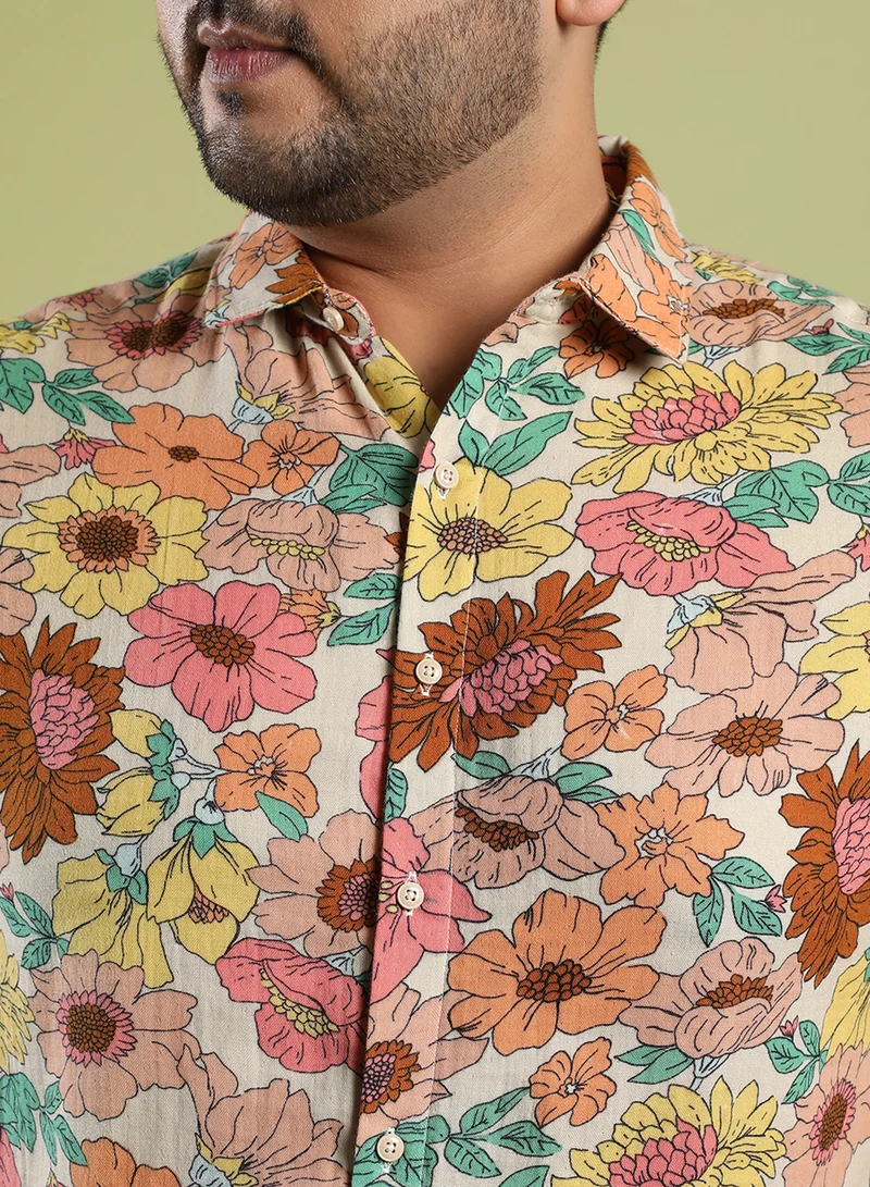 Instafab Plus Instafab Plus Men's Multicolour Floral Cluster Shirt For Casual Wear | Spread Collar | Long Sleeve | Button Closure | Cotton Shirt Crafted With Comfort Fit For Everyday Wear