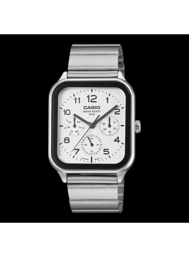 CASIO ساعة كواتز قياسية MTP-M306D-7AVDF، 44.5 مم قرص فضي، سوار من الفولاذ المقاوم للصدأ، مقاومة للماء حتى 50 متر - Image 1