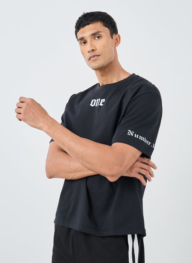 Styli Placement Print Crew Neck Oversized T-Shirt - Image 1