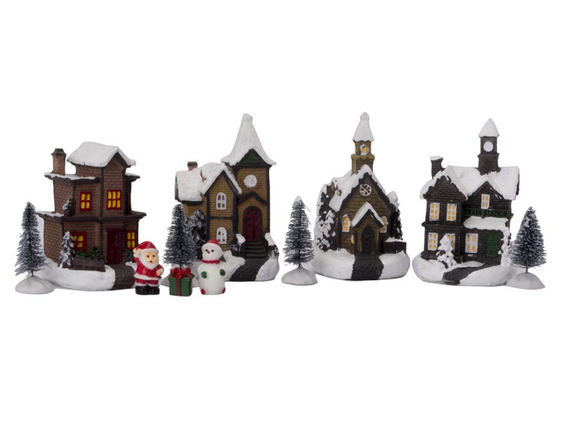 QPURP 11 PCS Christmas Village Sets,Lighted Christmas Village Houses Figurines Xmas Theme Gift, Home Decoration, and Collectibles - Image 2