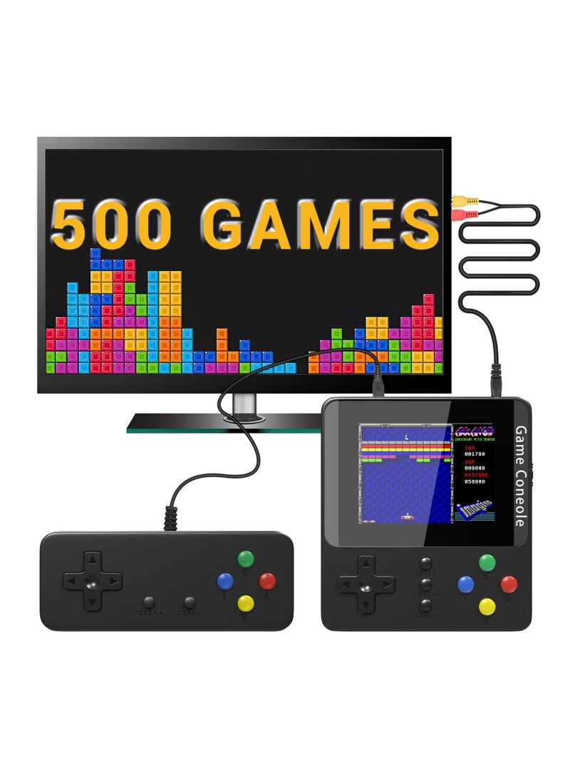 Handheld Game Console, Retro Mini Game Console with 500 Classic Games, Rechargeable Battery, Portable Games Controller, Support for 2 Players  TV, Ideal Gift for Kids, Friend, Lover (Black) - Image 1
