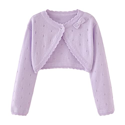 Miccina Toddler Girl Cardigan Sweater Bolero Shrug Baby Little Kids Long Sleeve Dress Up Button Closure Tops Winter Clothes Purple - Image 1