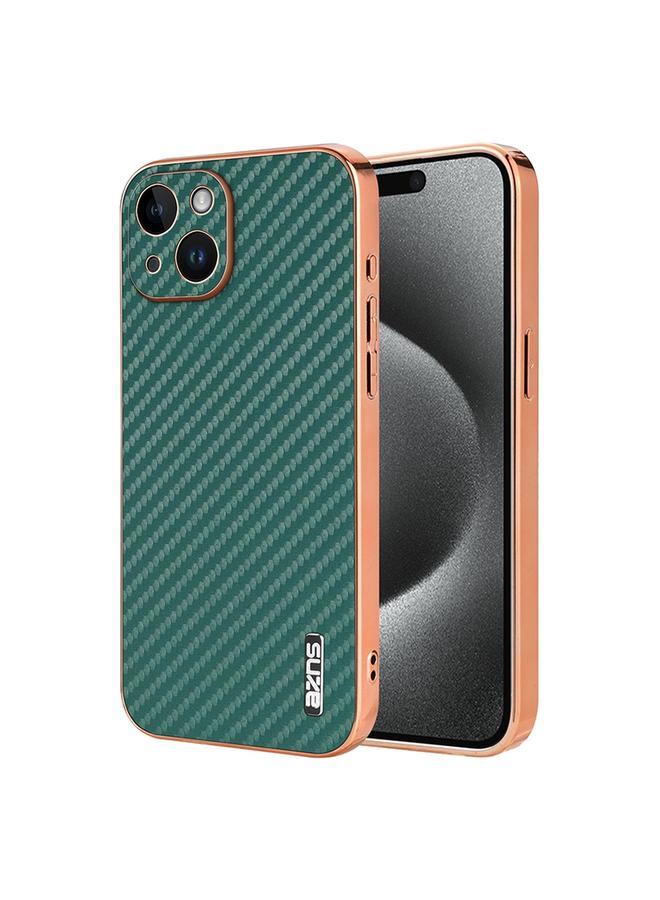 Case For iPhone 15 Plus Electroplated Edge Carbon Fiber Texture Phone Case