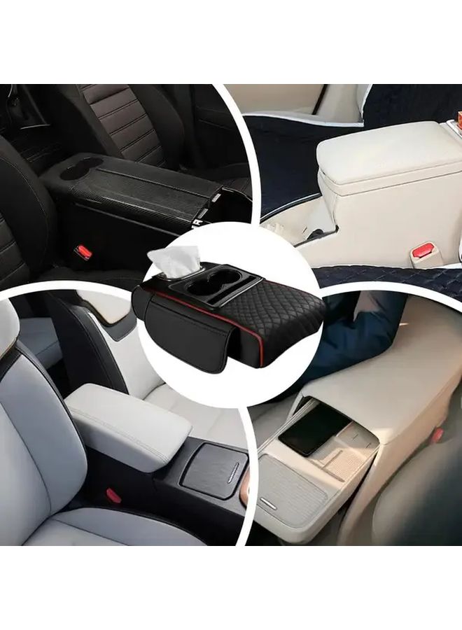 Black Auto Center Console Armrest Cushion with 2 Cup Holder Heightening Pad - Image 5