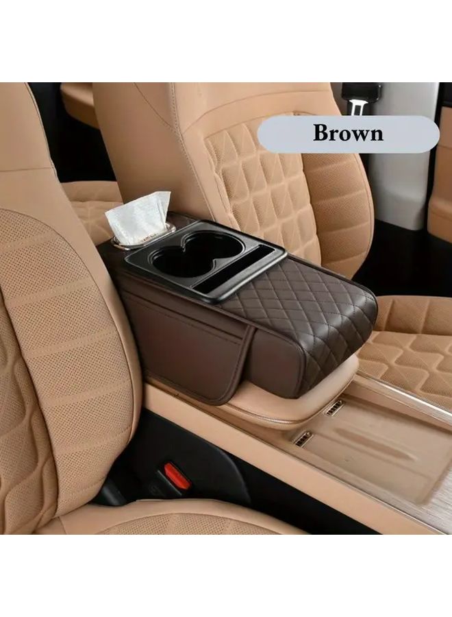 Black Auto Center Console Armrest Cushion with 2 Cup Holder Heightening Pad - Image 3