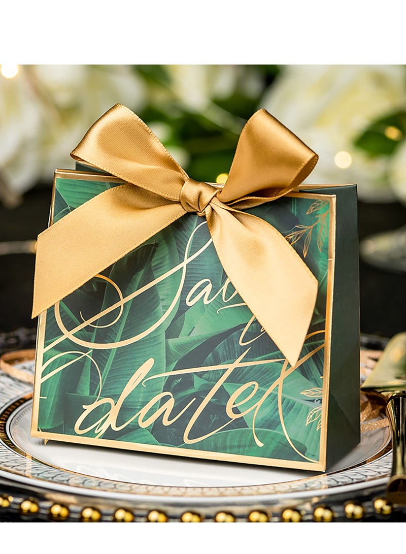 Excefore 15pcs Wedding Party Favor Boxes Gift Bags, Green Leaves Candy Boxes, Treat with Ribbons for Bridal Shower Birthday Decoration, Green - Image 1