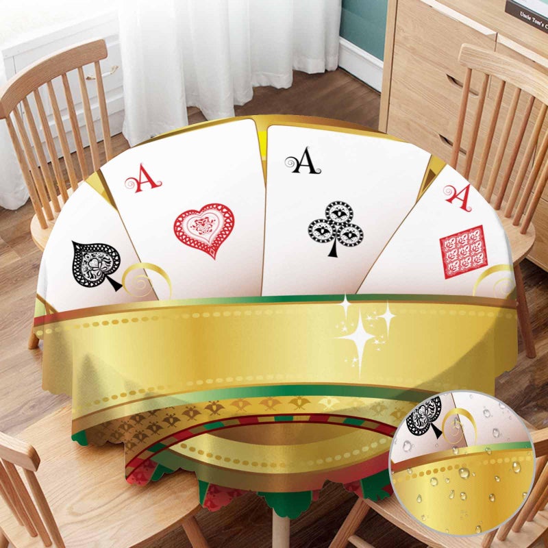 Yibeas Tablecloth Round Poker Table Cloth Gambling Playing Cards Game Casino Print Table Cover for Dining Room Kitchen Decoration Round Tablecloths 60 inch