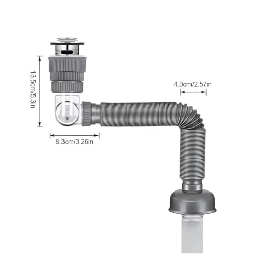 ZEBROC Adjustable Anti-Odor Sink Drainage Pipe Kit – Flexible Universal Waste Pipe with 304 Stainless Steel Strainer Plug, Rubber Sealing Gasket & Connector Nut – Fits Bathroom & Kitchen (2) - Image 2