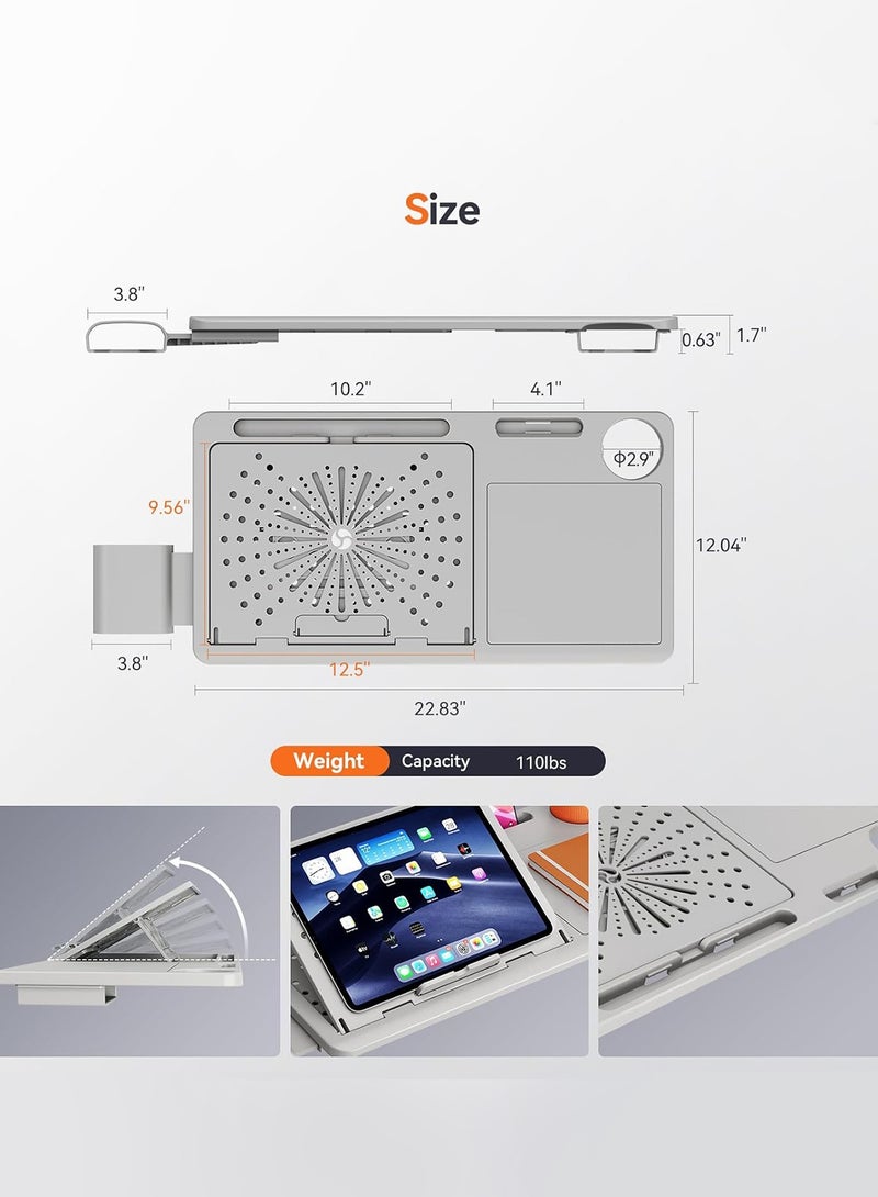 DROGO Ergonomic Office Chair for Work from Home, High Back Computer Chair with Adaptive Lumbar Support, 4D Armrest, Tray, Recline, Adjustable Height & Headrest, Mesh Chair for Office/Home (Grey) - Image 3