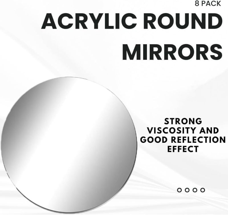 Round Acrylic Mirror Tiles: 12 Pack Silver Self Adhesive Frameless Circular Mirrors - Peel And Stick Wall Mirror Stickers For Home Bedroom Living Room Decor Diy Craft Accents - Image 3