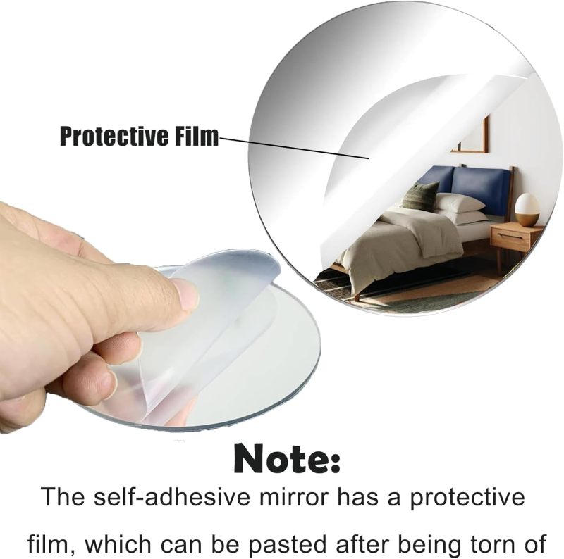 Round Acrylic Mirror Tiles: 12 Pack Silver Self Adhesive Frameless Circular Mirrors - Peel And Stick Wall Mirror Stickers For Home Bedroom Living Room Decor Diy Craft Accents - Image 5