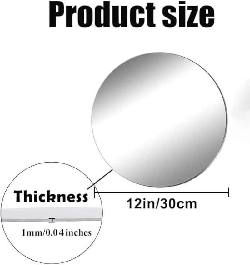 Round Acrylic Mirror Tiles: 12 Pack Silver Self Adhesive Frameless Circular Mirrors - Peel And Stick Wall Mirror Stickers For Home Bedroom Living Room Decor Diy Craft Accents - Image 2