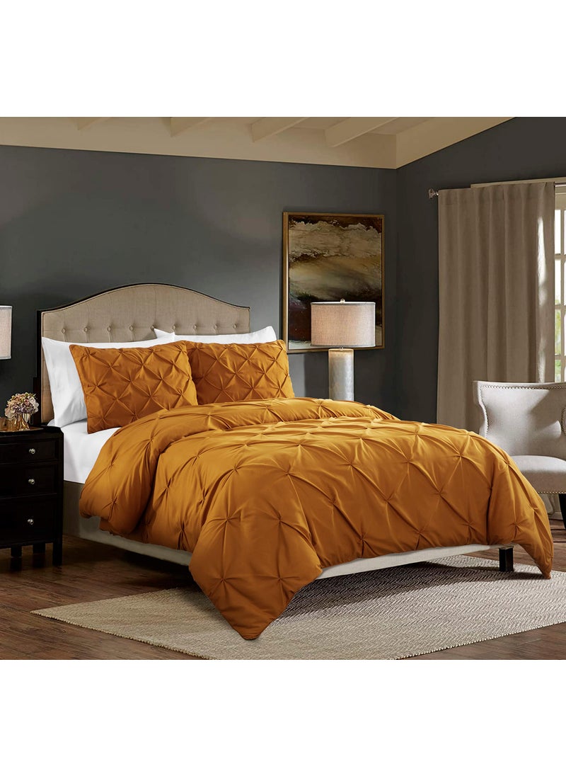 Chezmoi Collection Chezmoi Collection Berlin Spice Orange Pinch Pleat Full Comforter Set  3-Piece (Comforter and Pillow Shams) - Soft Pintuck  Lightweight All Season Microfiber  - Image 2