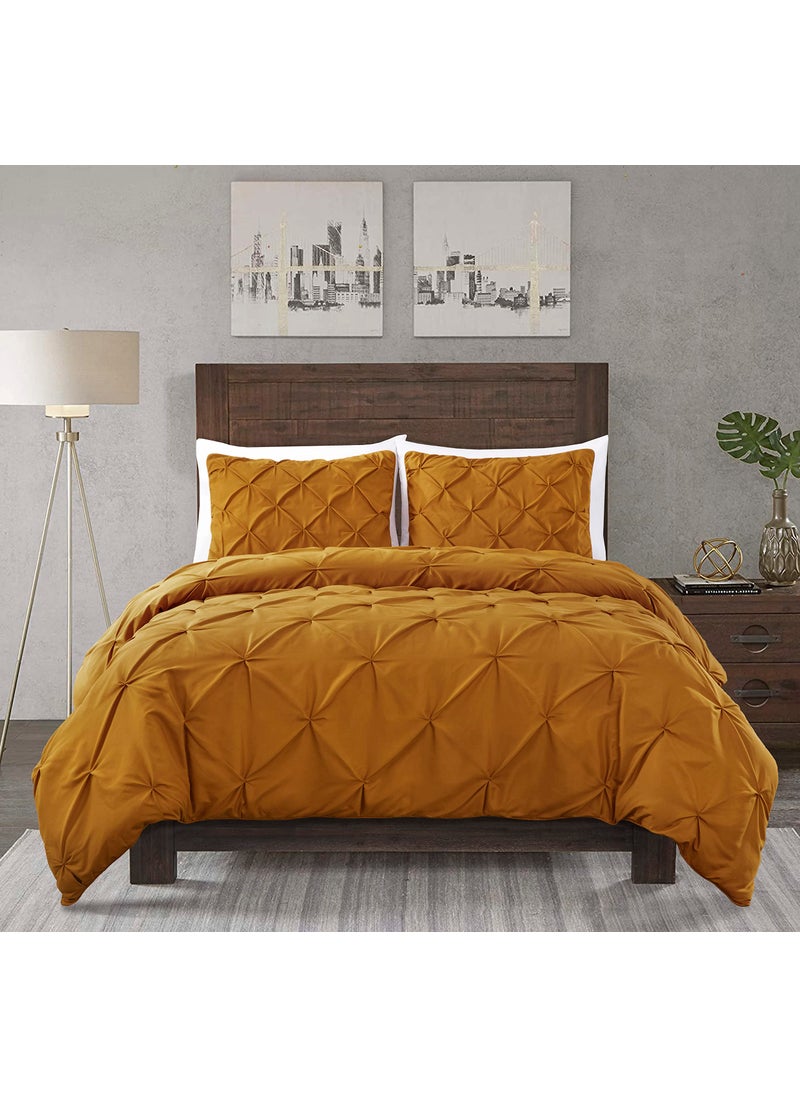 Chezmoi Collection Chezmoi Collection Berlin Spice Orange Pinch Pleat Full Comforter Set  3-Piece (Comforter and Pillow Shams) - Soft Pintuck  Lightweight All Season Microfiber  - Image 1