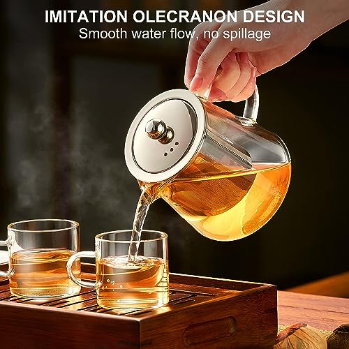 KHOLAD Glass Teapot with Infuser Lid, Stovetop & Microwave Safe Kettle with Handle and Strainer, Loose Leaf and Green Tea (Round Kettle with Infuser - 550ml) - Image 2