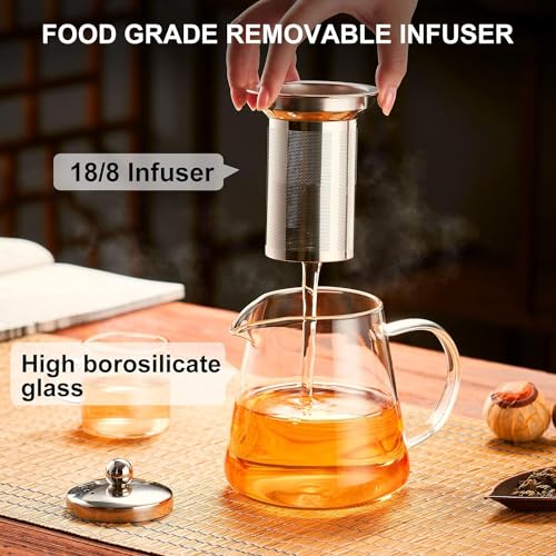 KHOLAD Glass Teapot with Infuser Lid, Stovetop & Microwave Safe Kettle with Handle and Strainer, Loose Leaf and Green Tea (Round Kettle with Infuser - 550ml) - Image 3