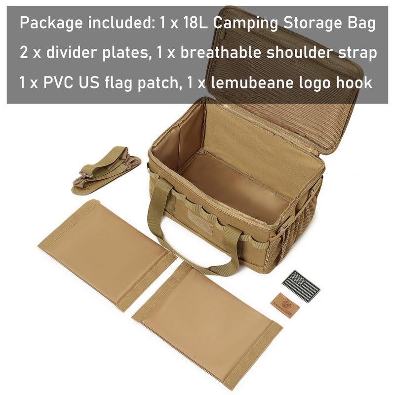 Lemubeane Tactical Camping Storage Bag 18L Tactical Utility Tote Bag Camping Cookware Organizer Trunk Organizer (Khaki) - Image 4