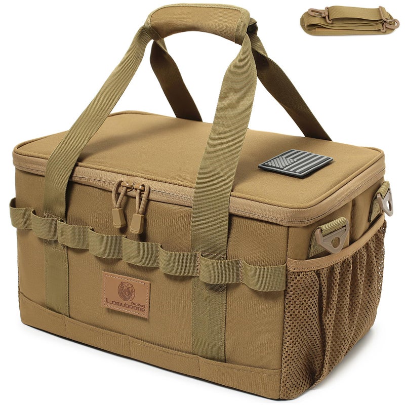 Lemubeane Tactical Camping Storage Bag 18L Tactical Utility Tote Bag Camping Cookware Organizer Trunk Organizer (Khaki) - Image 1