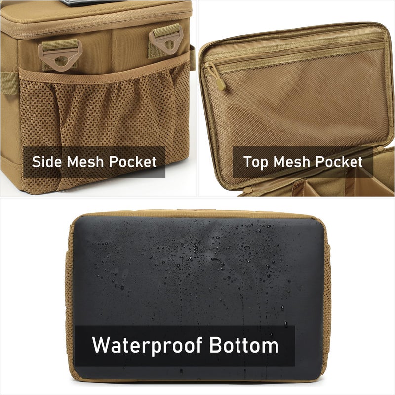 Lemubeane Tactical Camping Storage Bag 18L Tactical Utility Tote Bag Camping Cookware Organizer Trunk Organizer (Khaki) - Image 3