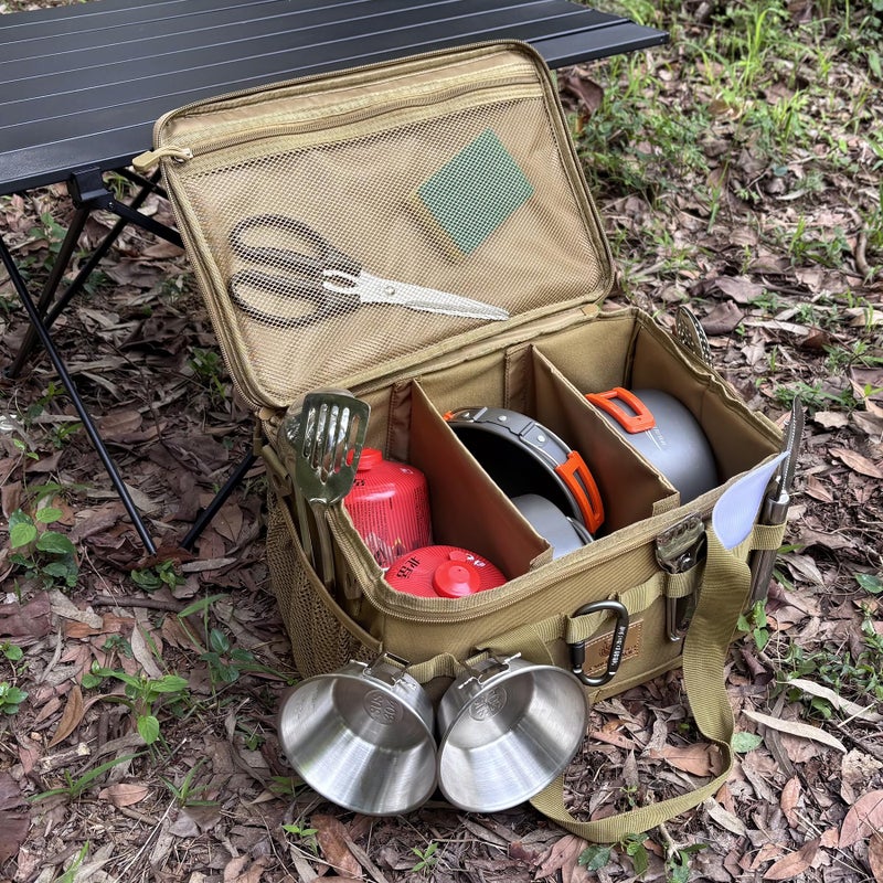 Lemubeane Tactical Camping Storage Bag 18L Tactical Utility Tote Bag Camping Cookware Organizer Trunk Organizer (Khaki) - Image 5