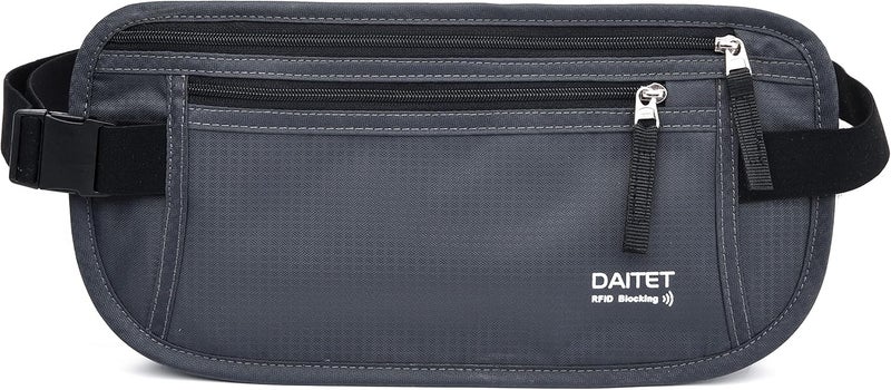 DAITET حزام النقود - حامل جواز السفر، محفظة سفر مخفية آمنة مع حجب RFID، ح��ام خفي للخصر - Image 1