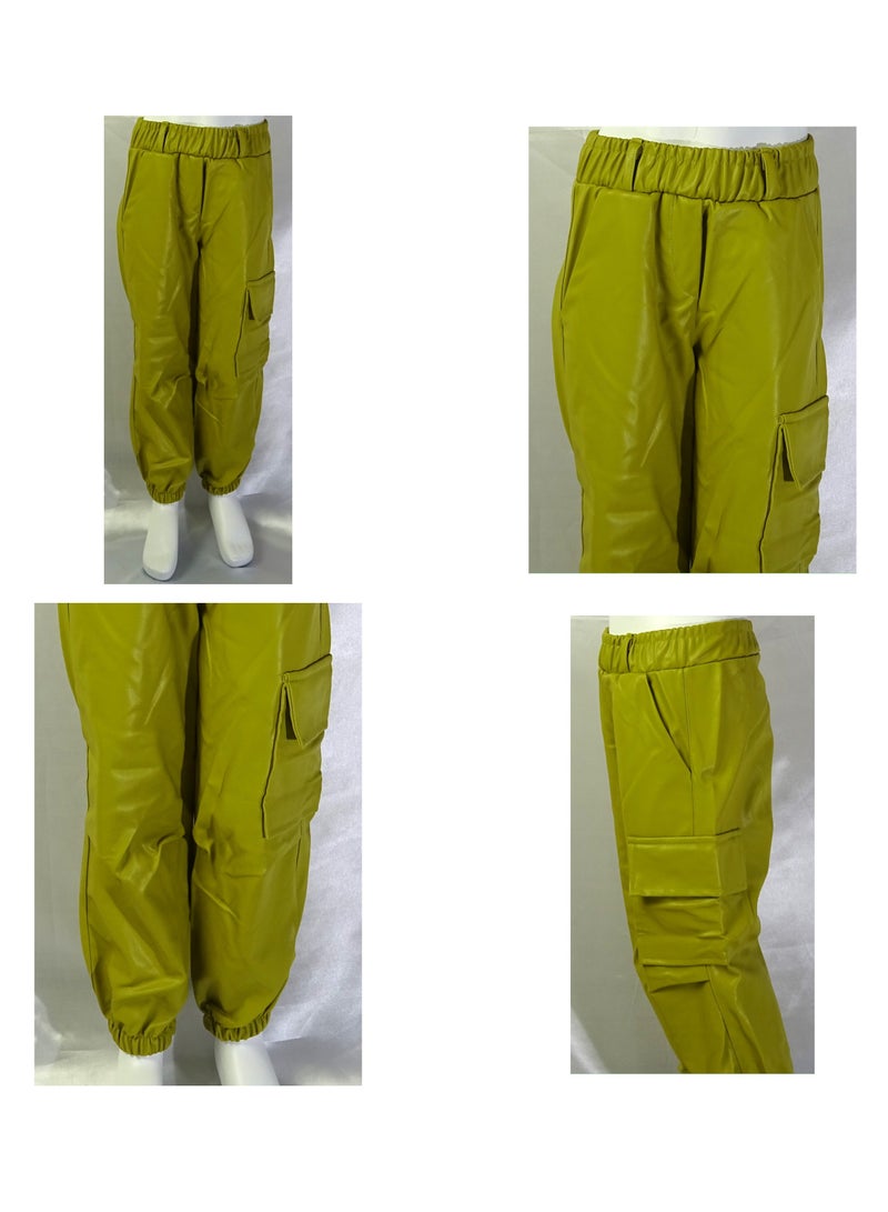 SHELTERE Turkish-made "Girls' solid-colored leather pants with multiple pockets from the Shelter collection 35608" - Image 1