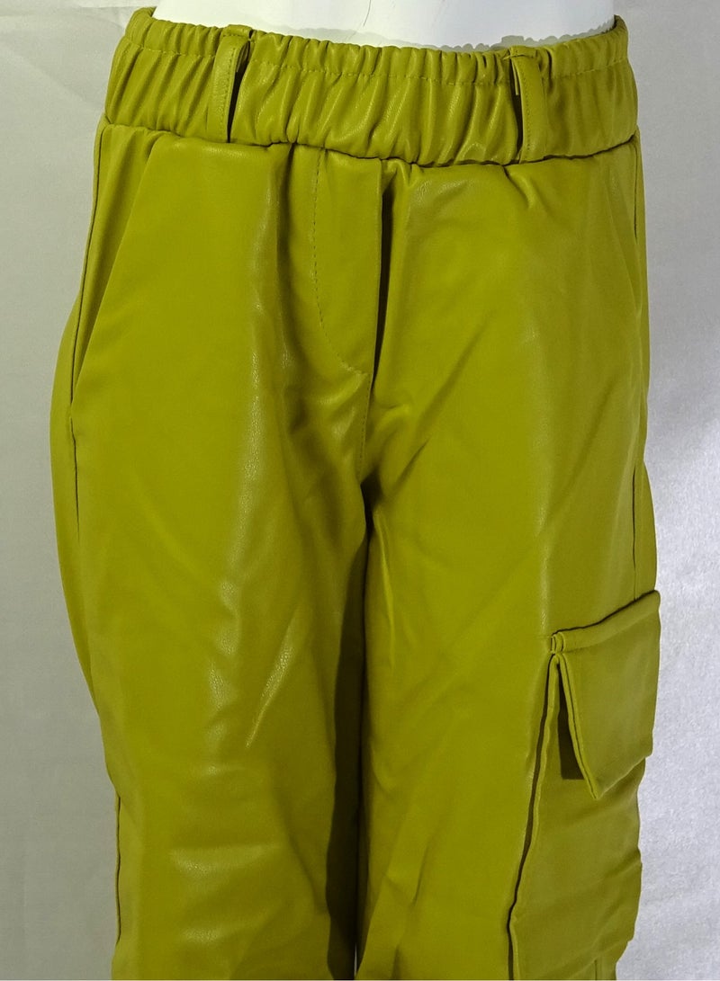 SHELTERE Turkish-made "Girls' solid-colored leather pants with multiple pockets from the Shelter collection 35608" - Image 3