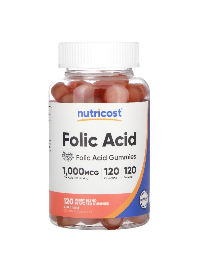 Nutricost نوتريكوست، حبوب حمض الفوليك، مزيج التوت، 1,000 ميكروغرام، 120 حبة - Image 1