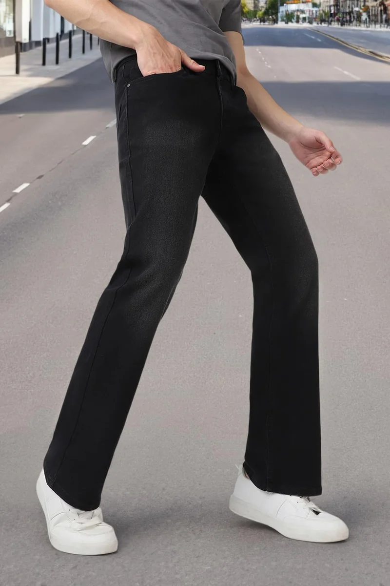 أوربانو فاشن Urbano Fashion Men's Black Washed Bootcut Jeans Stretchable