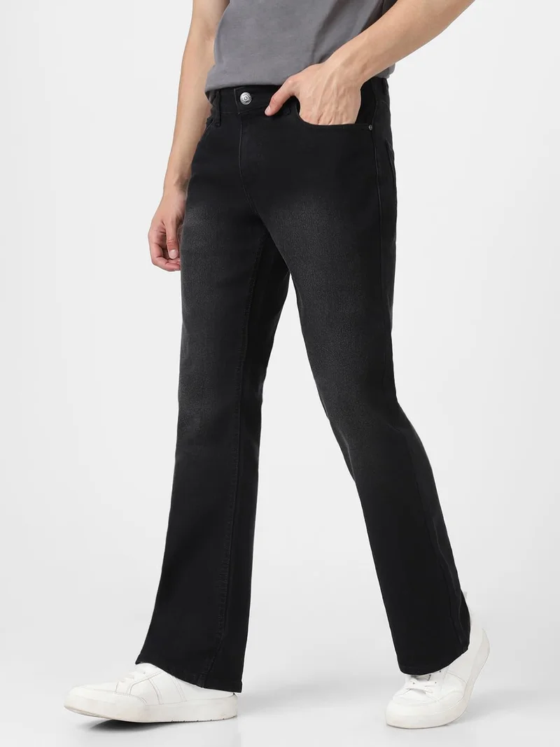 أوربانو فاشن Urbano Fashion Men's Black Washed Bootcut Jeans Stretchable