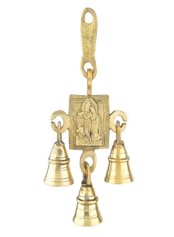 Aditri Creation 3 Bells Brass Decorative Radha Krishna Hanging Hindu Statue for Home Temple Use Statue Idol Figure with Unique for Door Wall Indian Traditional Festival New year Gifts Decor Housewarming(Size:-6"X3") - Image 1