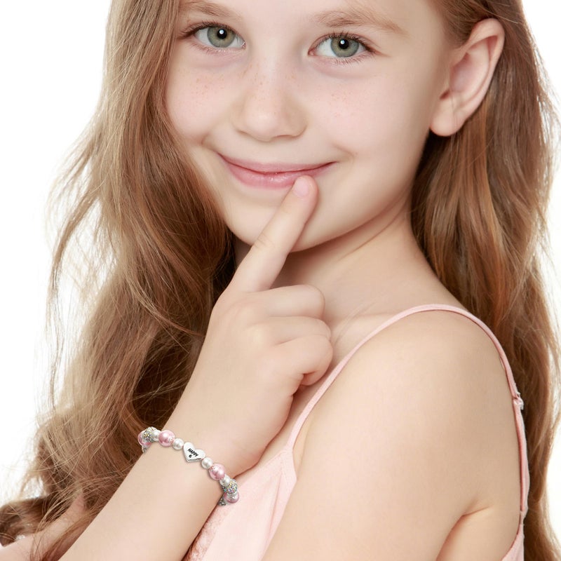 Esrial Happy 6 Year Old Birthday Gifts for Girls, Adjustable Pink Pearl Heart Beaded Bracelet for Daughter Granddaughter Niece Birthday Christmas Gifts - Image 3