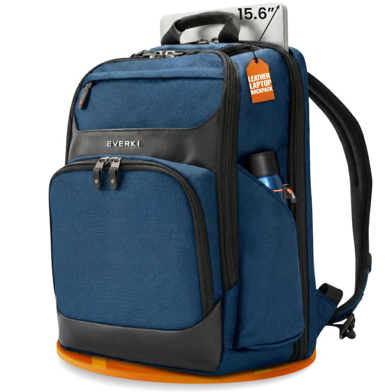 EVERKI Onyx 25L Business Laptop Backpack Professional Travel Backpack for Men Women Laptop Bag with Premium Leather Ballistic Nylon Office Flight Approved Fits Laptops up to 156 Navy - Image 2