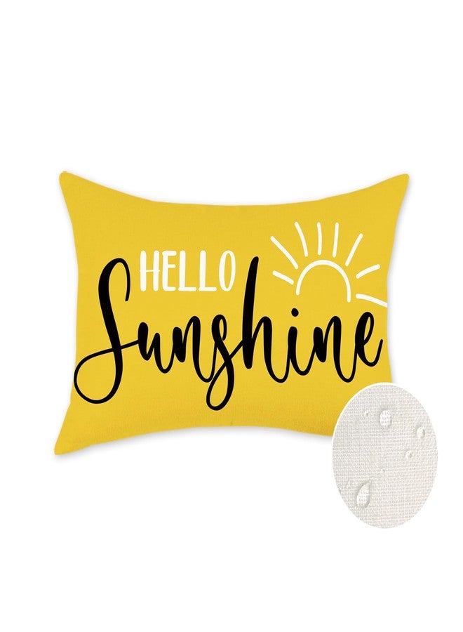 TAJWE Hello Sunshine Throw Pillow Cover 12x20 Inch Yellow Outdoor Waterproof Spring Summer Pillowcase Farmhouse Decorative Lumbar Cushion Case for Sofa Couch Patio Porch Decor - Image 1