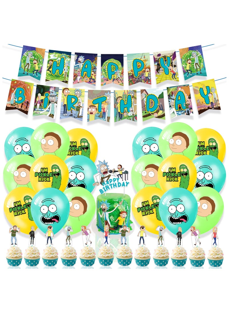 Rick and Morty Birthday Decoration With Ballons Toppers and Banner - Image 1