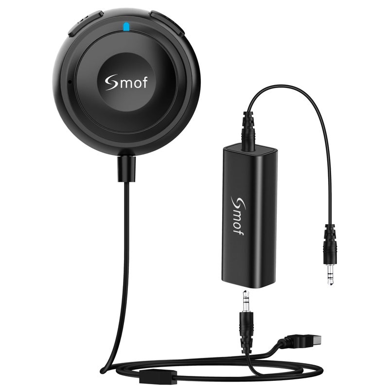 Smof Bluetooth Car Adapter, 3.5mm Aux Bluetooth Adapter for Car/Home Stereo/Speakers, Blue-Tooth Audio Receiver with Ground Loop Noise Isolator, Hands-Free Calls, Dual Connection, 3.5mm AUX Input - Image 1