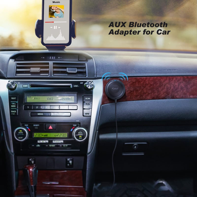 Smof Bluetooth Car Adapter, 3.5mm Aux Bluetooth Adapter for Car/Home Stereo/Speakers, Blue-Tooth Audio Receiver with Ground Loop Noise Isolator, Hands-Free Calls, Dual Connection, 3.5mm AUX Input - Image 2