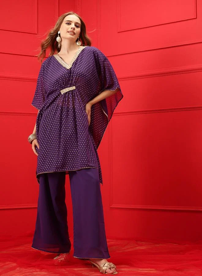 STREET 9 Printed Lace Insert Top and Trousers Co-Ords