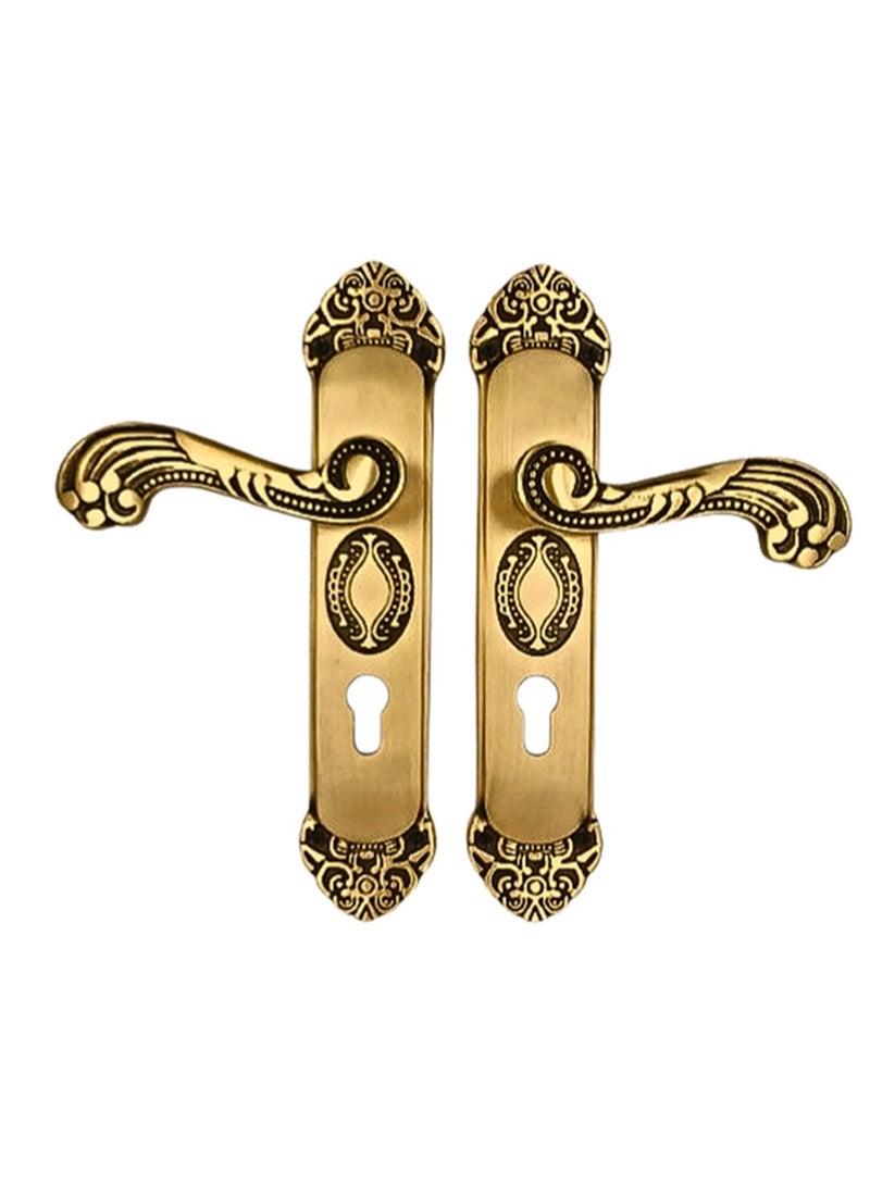 Door Handle Set, Antique Gold Brass Mortise - Image 3