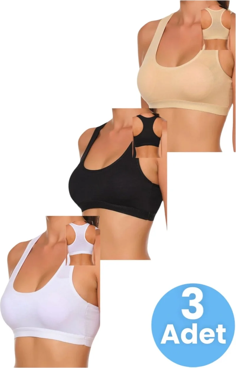 تيزجيلسين Women's Thick Strap Padded Rambo Bustier Sports Undershirt 3 Piece Set