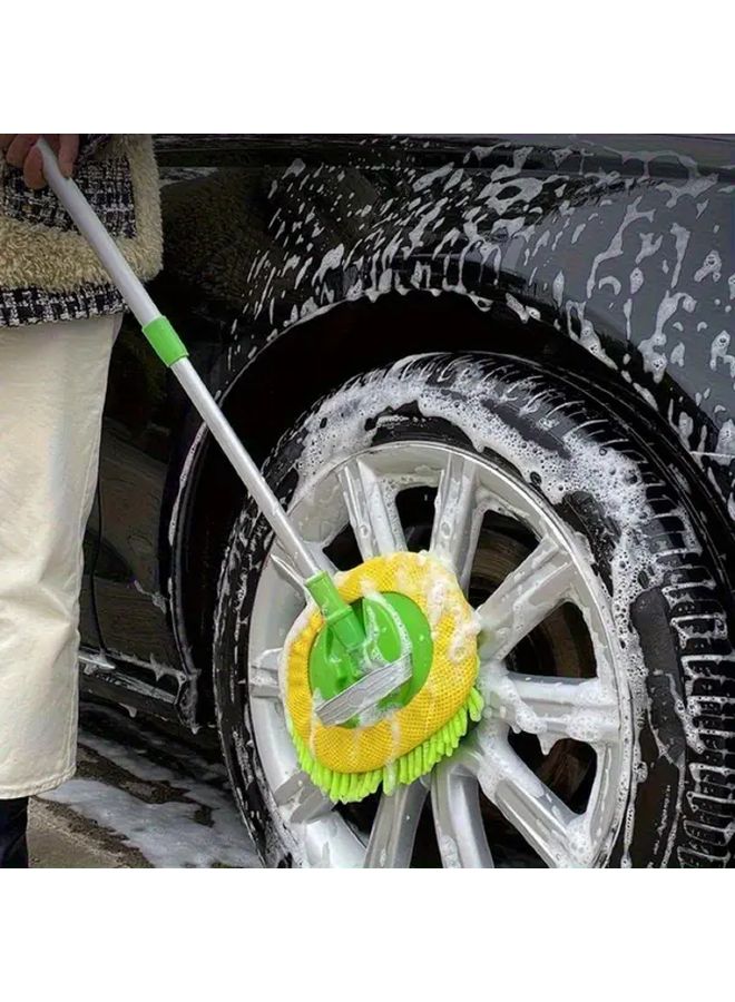 Yellow Green Telescopic Long Handle Car Wash Mop Soft Microfiber Brush Easy Clean - Image 2