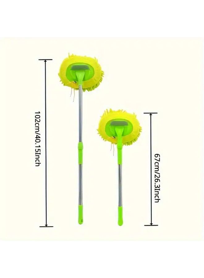 Yellow Green Telescopic Long Handle Car Wash Mop Soft Microfiber Brush Easy Clean - Image 3