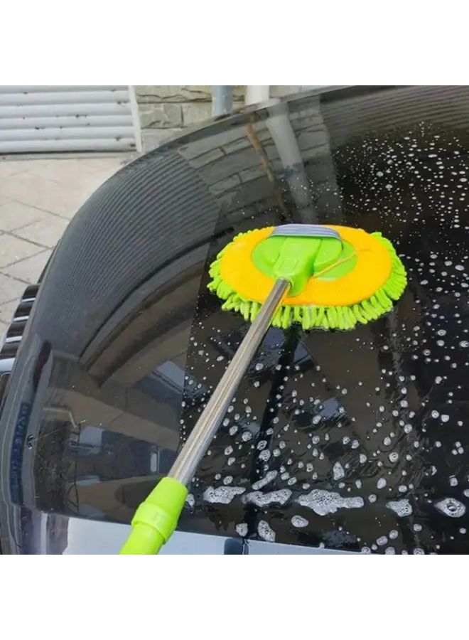Yellow Green Telescopic Long Handle Car Wash Mop Soft Microfiber Brush Easy Clean - Image 1