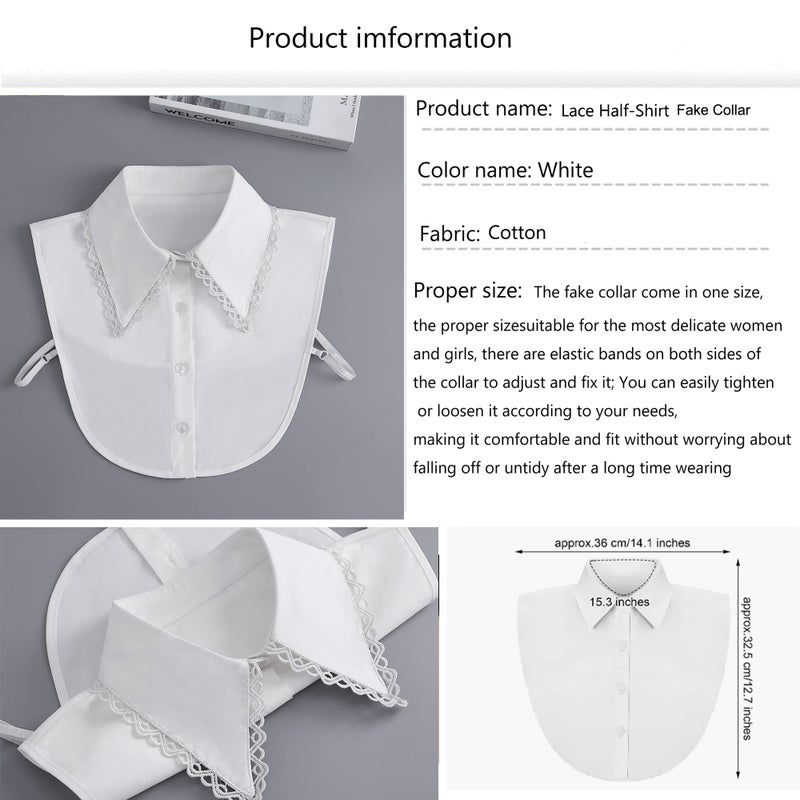 WENLOOY Fake Collar Detachable Blouse Dickey Collar Half Shirts Faux False Collar for Women & Girls Favors(Lace White), 0307-lace - Image 3