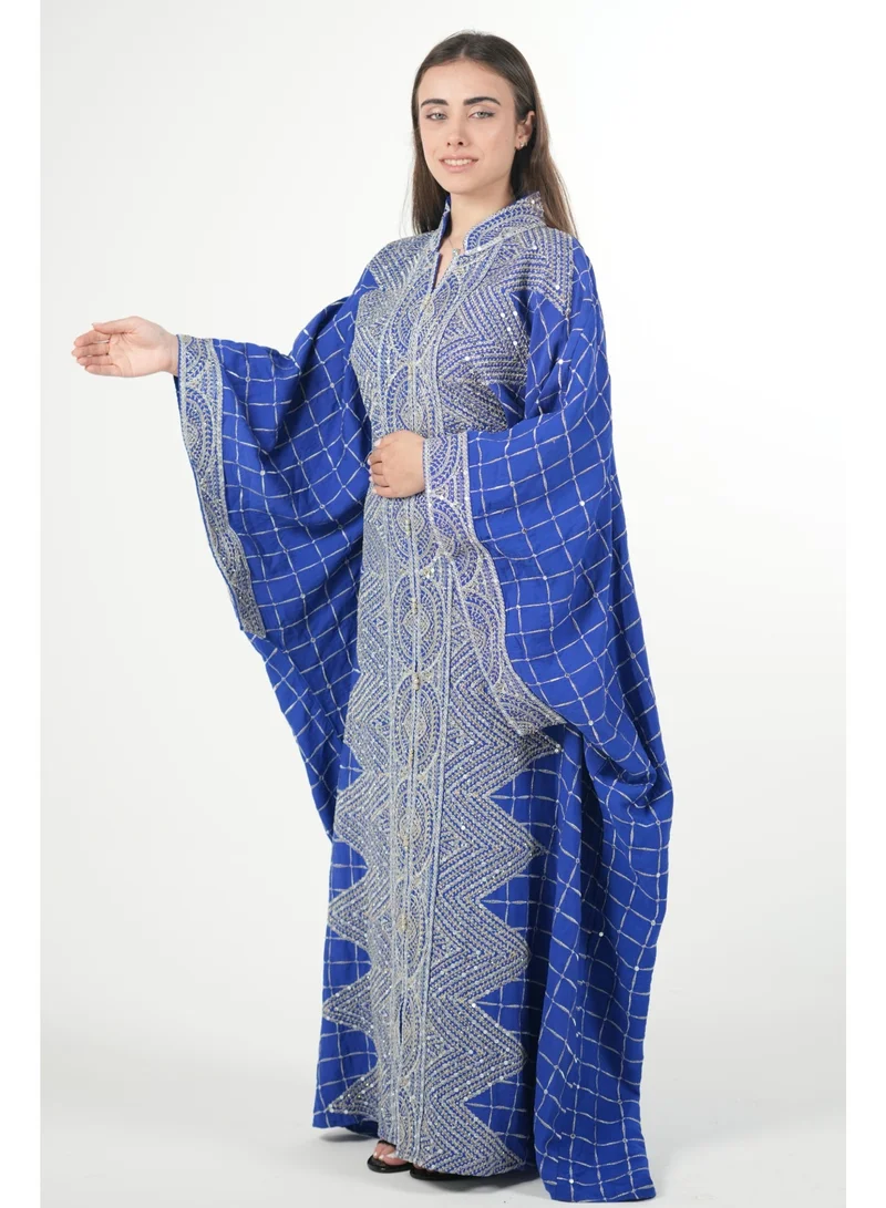 AL BENT AL SHARQIEH royal blue Free size women embroidered jalabiya dress with invisible belt for Women | Best Price UAE
