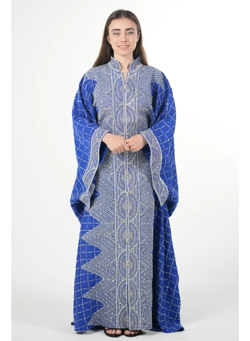 AL BENT AL SHARQIEH royal blue Free size women embroidered jalabiya dress with invisible belt for Women | Best Price UAE