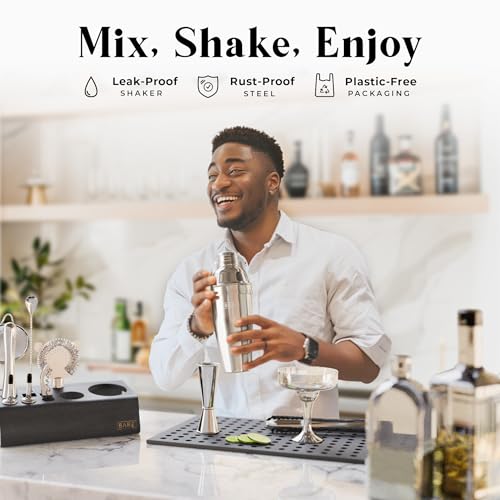BARE BARREL® Mixology Bartender Kit Bar Set | 14-Piece Cocktail Shaker Set | Martini Barware Mixing Tools for Home Bartending | Incl. 35 Recipe Cards | Gift Set (24oz Cobbler Shaker, Silver/Black) - Image 3