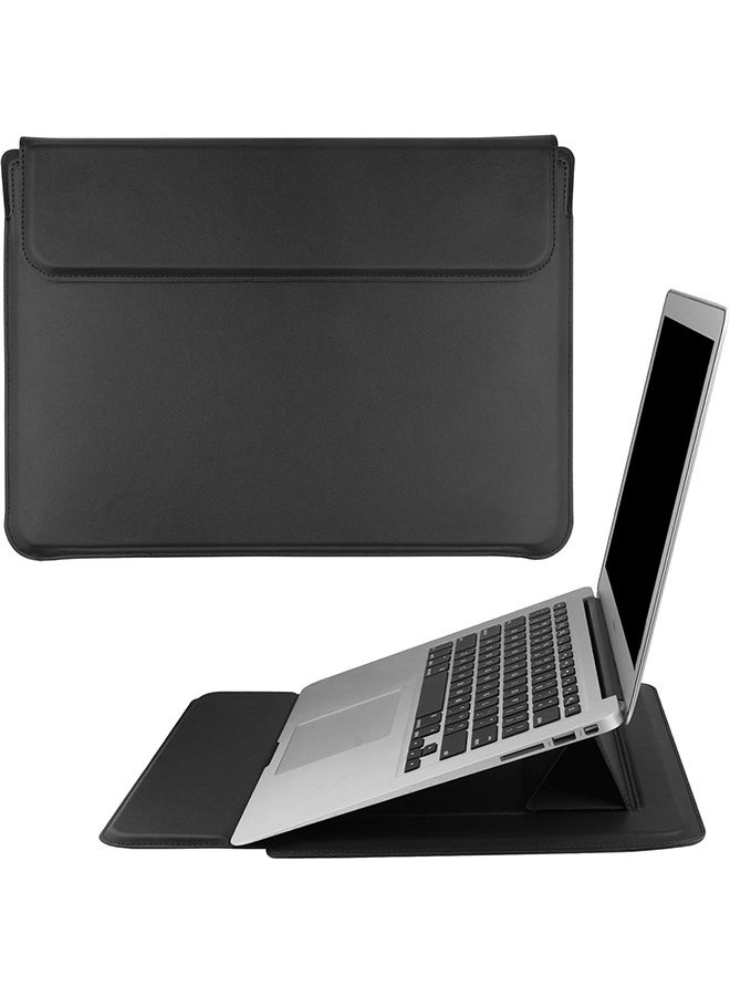 جراب كمبيوتر محمول مقاس 13.3 بوصة جراب جلد PU متوافق مع MacBook Air M1 M2 2022-2018 / MacBook Pro 13 M2 2022-2016 ، Surface Pro 8 2021 / Surface Go 3 2021 ، حقيبة بكم مع حامل أسود - Image 1