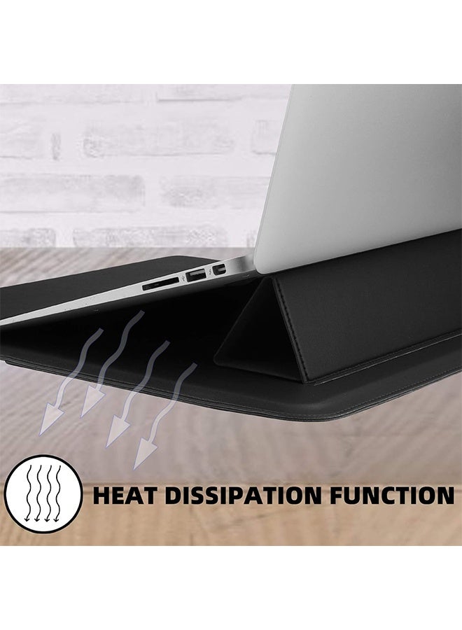 جراب كمبيوتر محمول مقاس 13.3 بوصة جراب جلد PU متوافق مع MacBook Air M1 M2 2022-2018 / MacBook Pro 13 M2 2022-2016 ، Surface Pro 8 2021 / Surface Go 3 2021 ، حقيبة بكم مع حامل أسود - Image 5