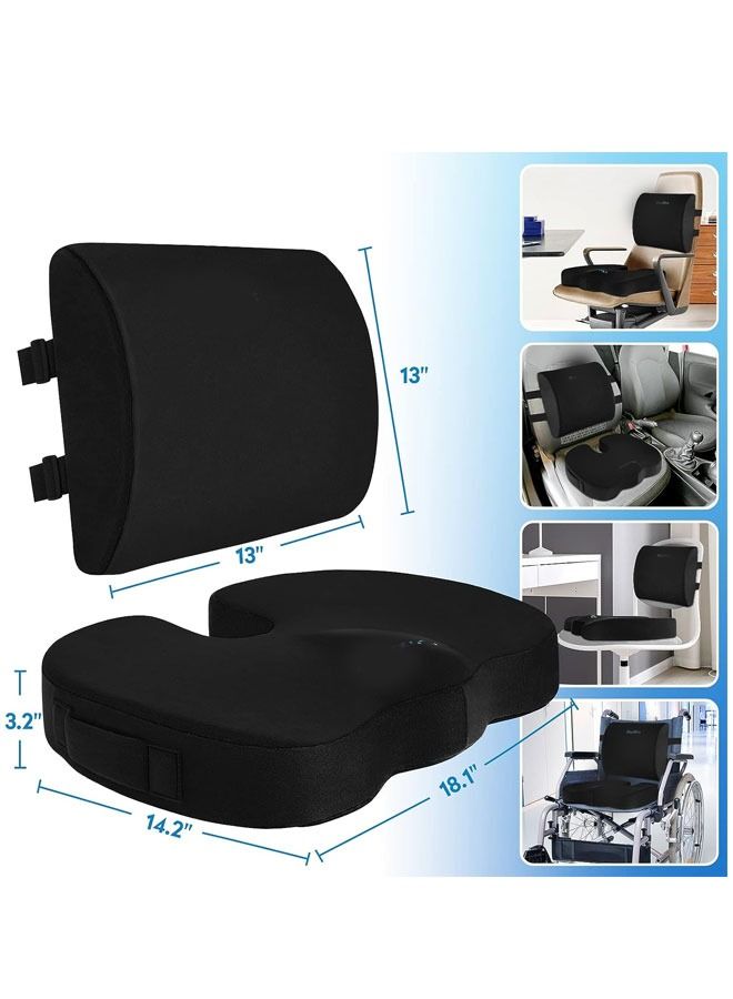 Seat Cushion and Lumbar Support Pillow for Office Chair-Gel Infused Orthopedic Car Seat Cushion Memory Foam Back Support Cushion for Lower Back Pain Tailbone  Sciatica Pain Relief Black  - Image 2